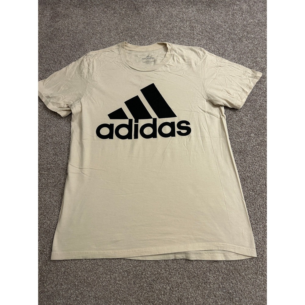 Adidas Amplifier Tee Mens Size M Beige Excellent Short Sleeve Logo T-Shirt